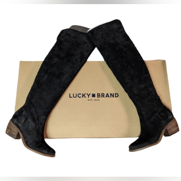 Lucky Brand Shoes - NEW Lucky Brand Khlonn Over The Knee Black Embossed Suede Boots - Size 5.5